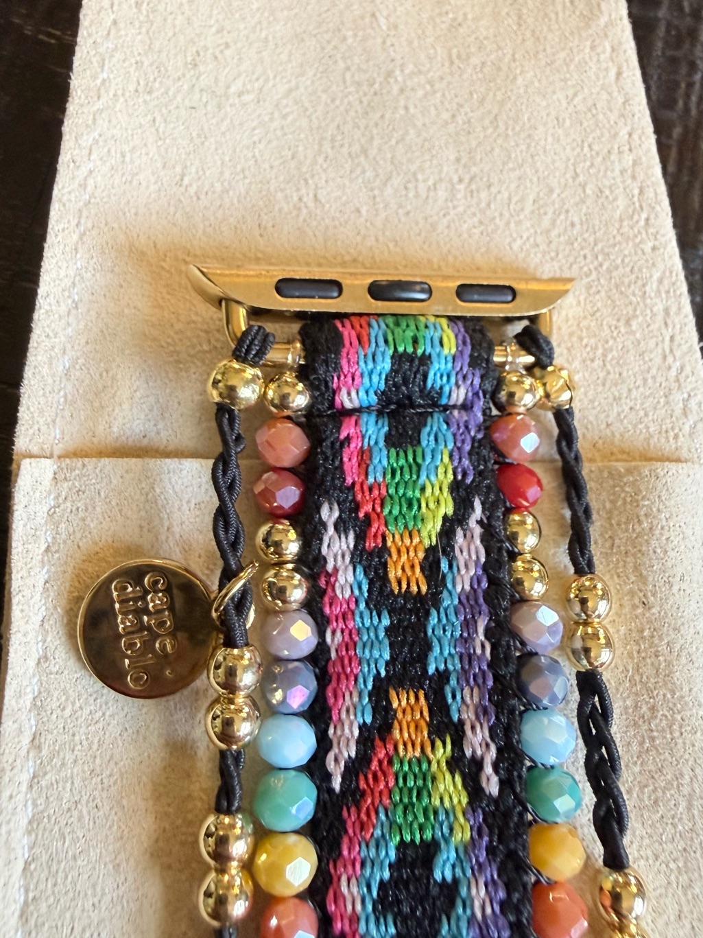 Cape Diablo Multicolor Woven Beaded Watch Band With Gold Accents